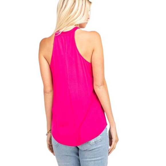 143 Story Fuchsia Pink Edgy Cut Out Strappy Sleeveless Bamboo Tank Top - Picture 4 of 6